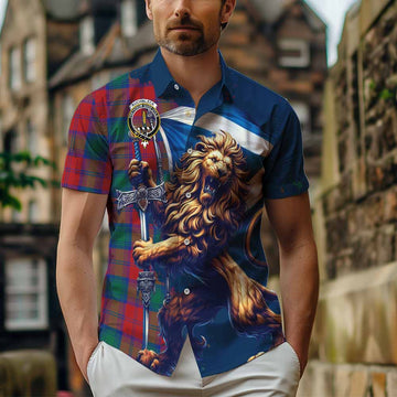 Auchinleck (Affleck) Tartan Family Crest Hawaiian Shirt with Scottish Majestic Lion Kid - Tartan Vibes Clothing