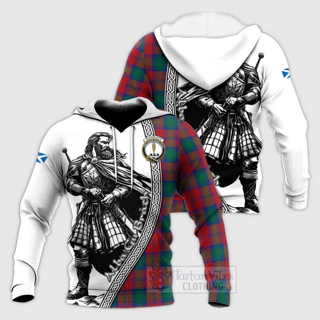 Auchinleck (Affleck) Tartan Clan Crest Knitted Hoodie with Highlander Warrior Celtic Style Unisex Knitted Pullover Hoodie - Tartan Vibes Clothing