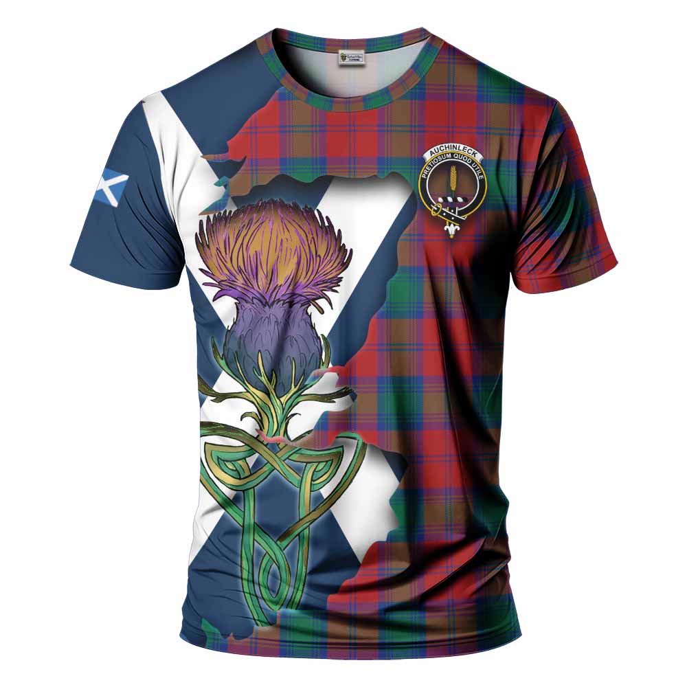Tartan Vibes Clothing Auchinleck (Affleck) Tartan Family Crest T-Shirt Scottish Thistle Celtic Inspired