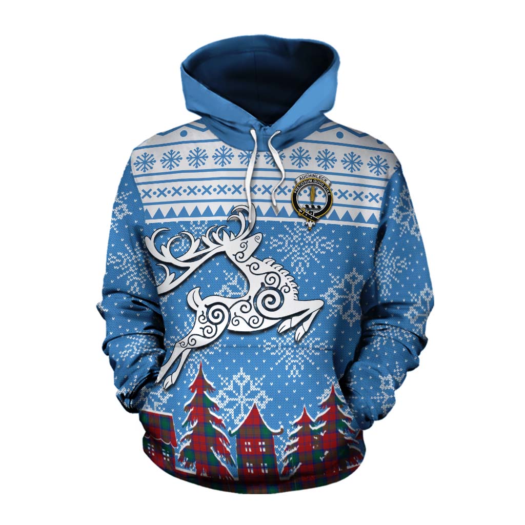 Tartan Vibes Clothing Auchinleck (Affleck) Clan Christmas Cotton Hoodie Celtic Reindeer Style