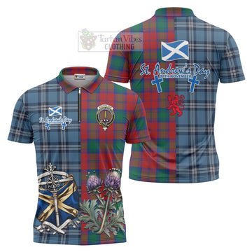Auchinleck (Affleck) Tartan Zipper Polo Shirt Happy St. Andrew's Day Half Tartan Style Unisex - Tartan Vibes Clothing