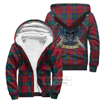 Tartan Vibes Clothing Auchinleck (Affleck) Tartan Sherpa Hoodie with Family Crest Celtic Skull Style