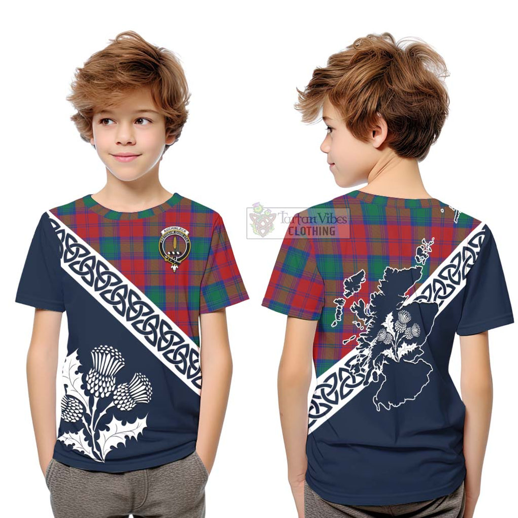 Auchinleck (Affleck) Tartan Kid T-Shirt Featuring Thistle and Scotland Map Youth XL Size14 - Tartan Vibes Clothing
