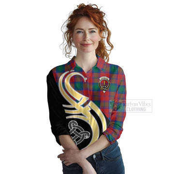 Auchinleck (Affleck) Tartan Women's Casual Shirt with Family Crest and Celtic Symbol Style Female - Tartan Vibes Clothing