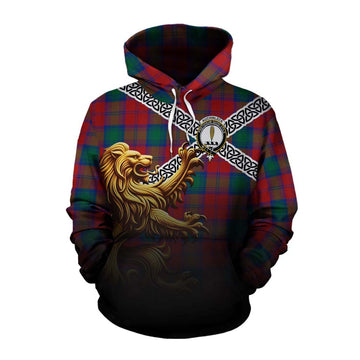 Auchinleck (Affleck) Crest Tartan Cotton Hoodie with Golden Lion Emblem Celtic Style Pullover Hoodie XS - Tartan Vibes Clothing