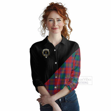 Auchinleck (Affleck) Tartan Women's Casual Shirt with Family Crest and Military Logo Style Female - Tartan Vibes Clothing