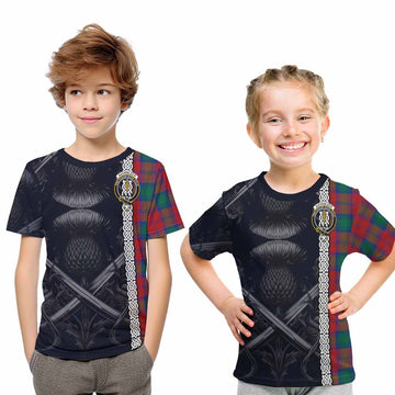 Auchinleck (Affleck) Tartan Kid T-Shirt with Family Crest Cross Sword Thistle Celtic Vibes Youth XL Size14 - Tartan Vibes Clothing