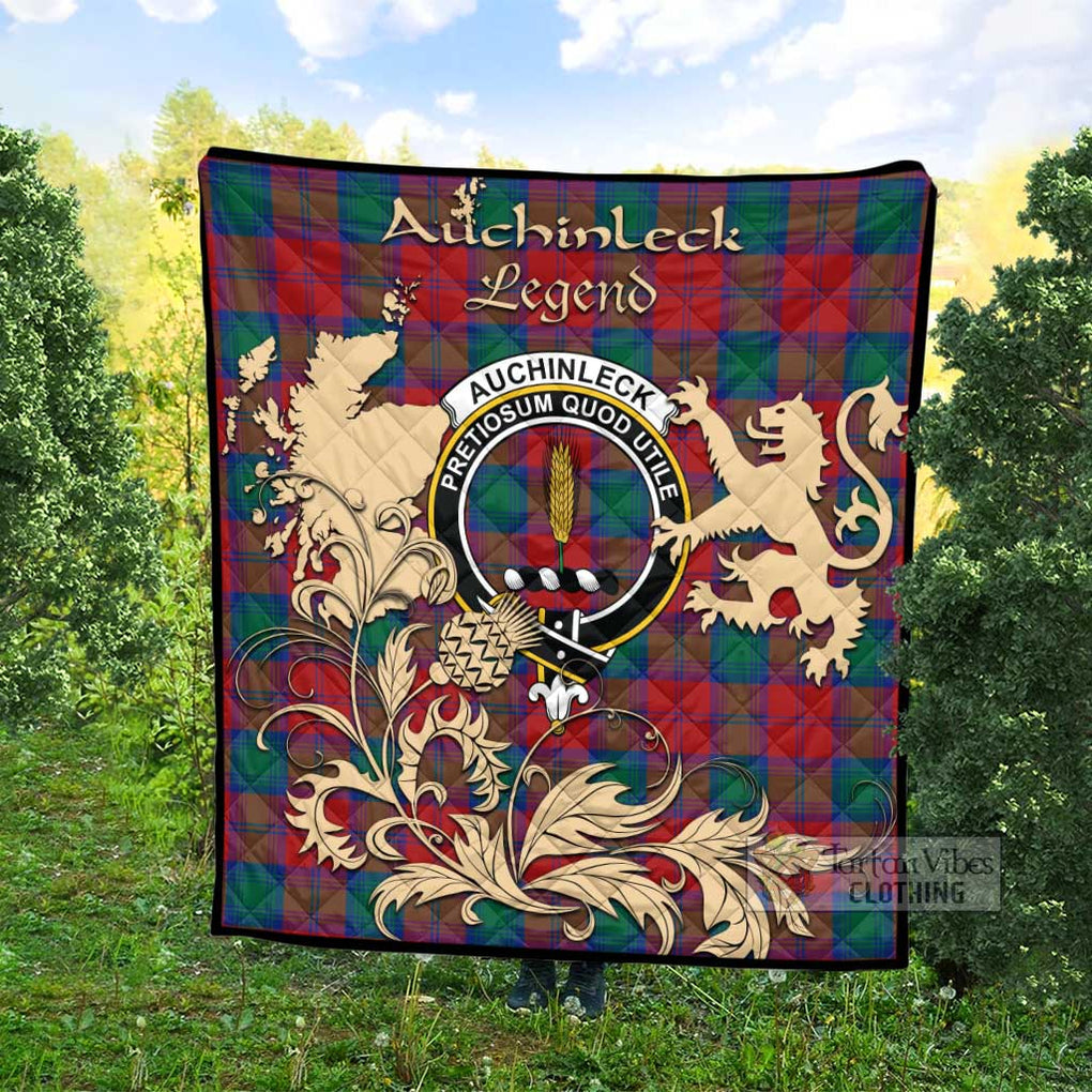 Tartan Vibes Clothing Auchinleck (Affleck) Tartan Quilt with Family Crest and Scottish Symbol Style