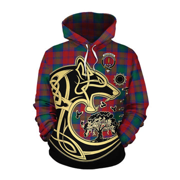 Auchinleck (Affleck) Tartan Cotton Hoodie with Family Crest Celtic Wolf Style Pullover Hoodie XS - Tartan Vibes Clothing