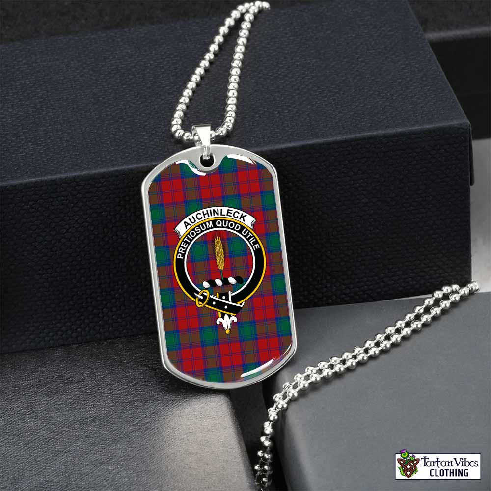 Auchinleck (Affleck) Tartan Dog Tag Necklace with Family Crest Silver No - Tartan Vibes Clothing