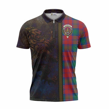 Auchinleck (Affleck) Tartan Family Crest Zipper Polo Shirt Alba Gu Brath Be Brave Lion Ancient Style Unisex - Tartan Vibes Clothing