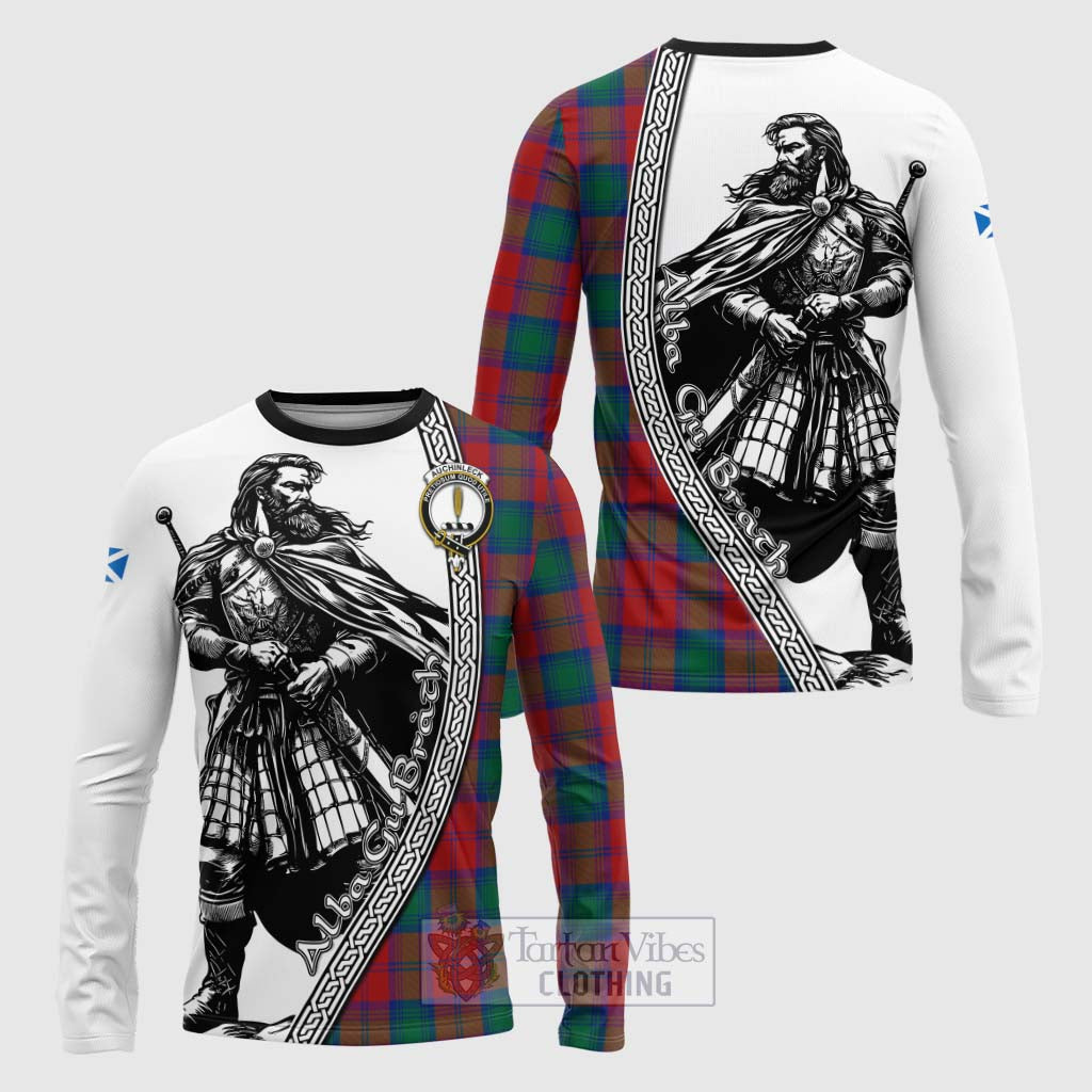 Auchinleck (Affleck) Tartan Clan Crest Long Sleeve T-Shirt with Highlander Warrior Celtic Style Unisex - Tartan Vibes Clothing