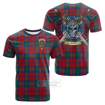 Tartan Vibes Clothing Auchinleck (Affleck) Tartan Cotton T-shirt with Family Crest Celtic Skull Style