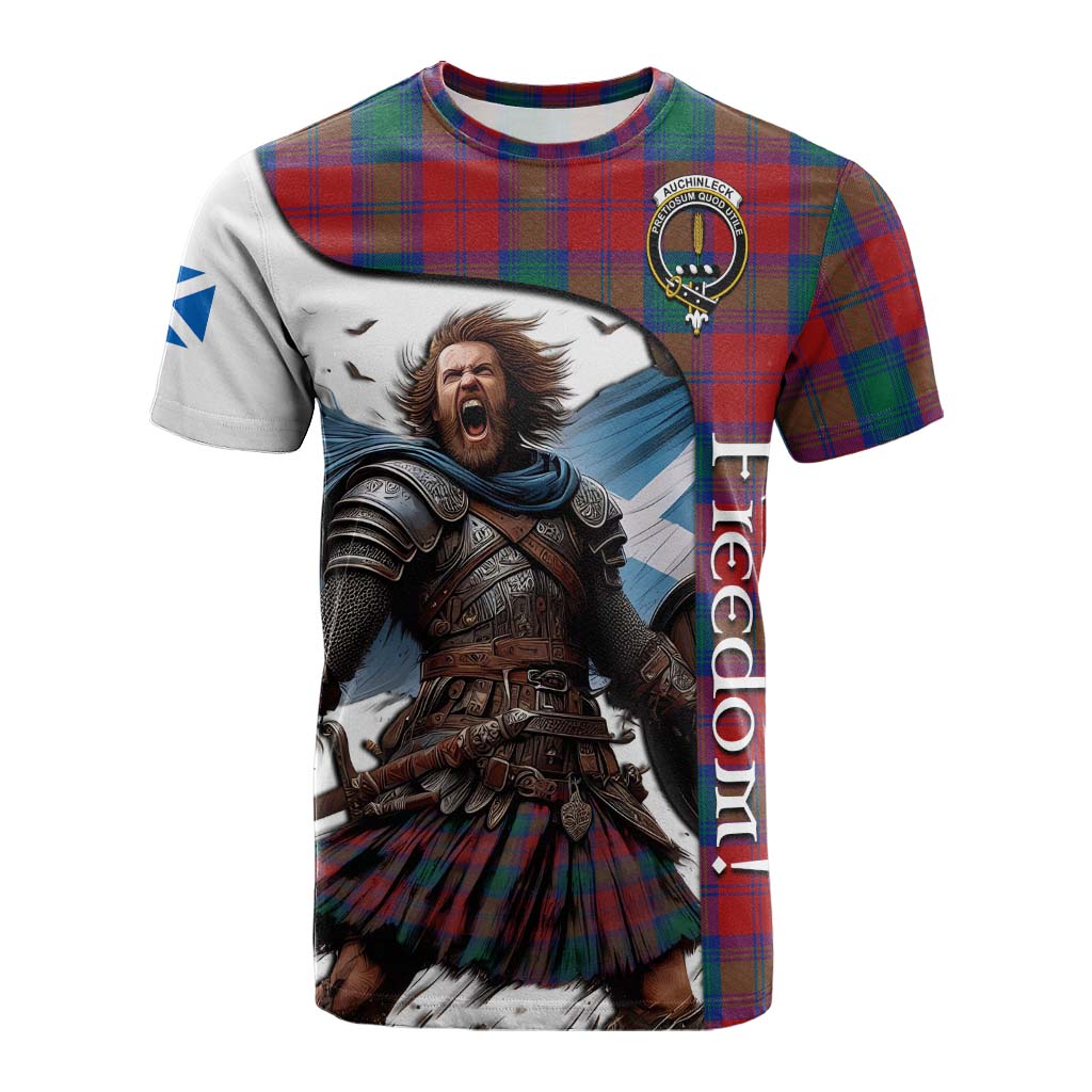 Tartan Vibes Clothing Auchinleck (Affleck) Crest Tartan Cotton T-shirt Inspired by the Freedom of Scottish Warrior