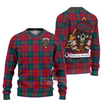 Tartan Vibes Clothing Auchinleck (Affleck) Tartan Knitted Sweater with Family Crest and Bearded Skull Holding Bottles of Whiskey