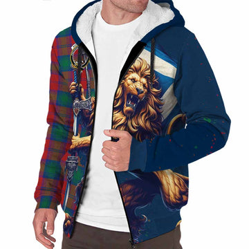 Auchinleck (Affleck) Tartan Family Crest Sherpa Hoodie with Scottish Majestic Lion Unisex S - Tartan Vibes Clothing