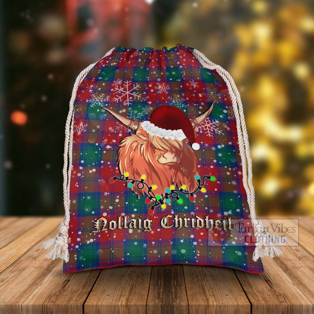Tartan Vibes Clothing Auchinleck (Affleck) Tartan Christmas Santa's Bag with Highland Cow