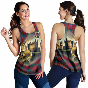 Auchinleck (Affleck) Tartan Family Crest Women's Racerback Tanks with Scottish Ancient Castle Style 4XL - Tartan Vibes Clothing