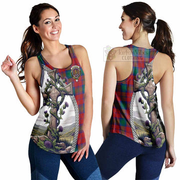 Tartan Vibes Clothing Auchinleck (Affleck) Tartan Women's Racerback Tanks with Family Crest and St. Andrew's Cross Accented by Thistle Vines