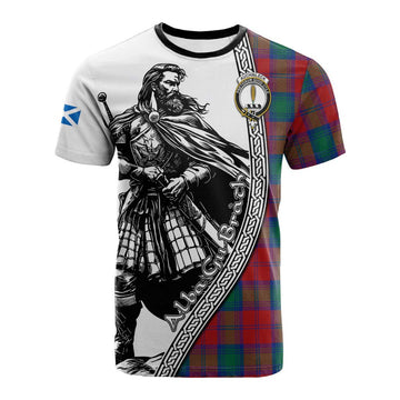 Auchinleck (Affleck) Tartan Clan Crest Cotton T-shirt with Highlander Warrior Celtic Style
