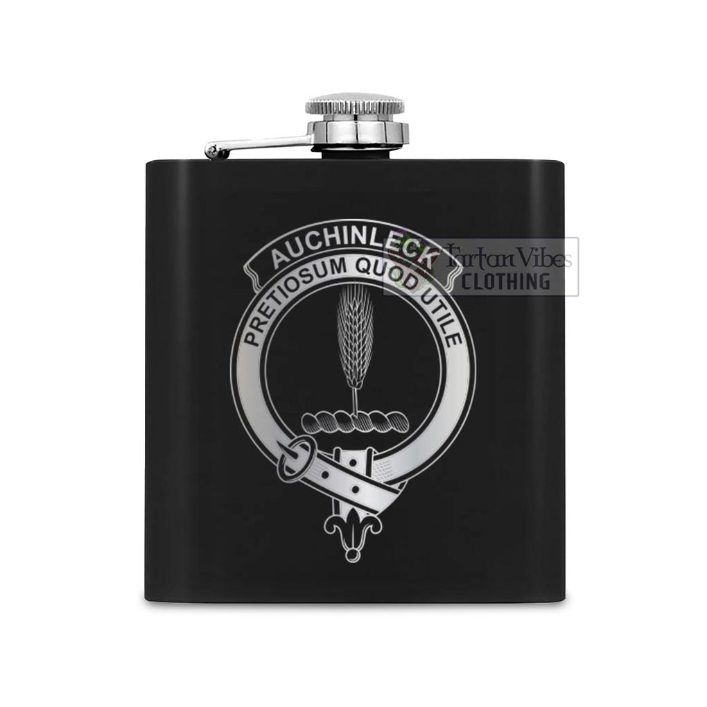 Auchinleck (Affleck) Crest Hip Flask Set 7oz Black Stainless Steel with A Gift Box One Size 7oz - 2D-tartanvibesclothing