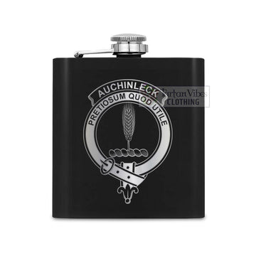 Auchinleck (Affleck) Crest Hip Flask Set 7oz Black Stainless Steel with A Gift Box One Size 7oz - 2D-tartanvibesclothing