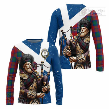 Auchinleck (Affleck) Tartan Long Sleeve T-Shirt with Family Crest Scottish Bagpiper Vibes Unisex - Tartan Vibes Clothing