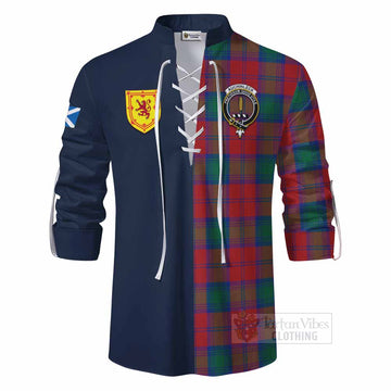 Auchinleck (Affleck) Tartan Ghillie Kilt Shirt Alba with Scottish Lion Royal Arm Half Style - Tartan Vibes Clothing