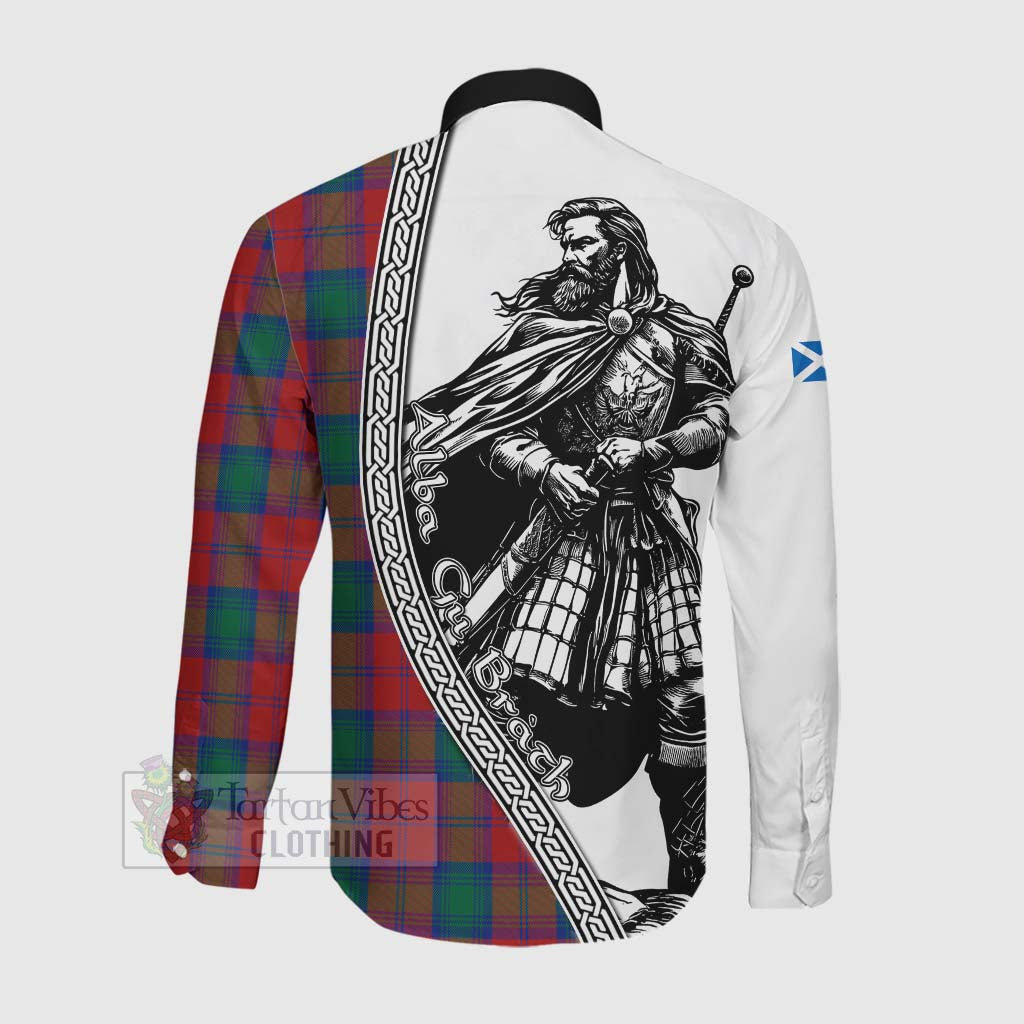 Tartan Vibes Clothing Auchinleck (Affleck) Tartan Clan Crest Long Sleeve Button Shirt with Highlander Warrior Celtic Style