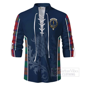 Tartan Vibes Clothing Auchinleck (Affleck) Tartan Ghillie Kilt Shirt with Family Crest and Scottish Thistle Vibes Sport Style