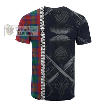 Auchinleck (Affleck) Tartan Cotton T-shirt with Family Crest Cross Sword Thistle Celtic Vibes