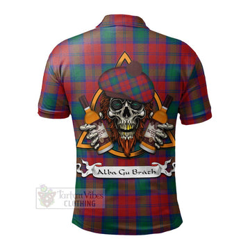 Auchinleck (Affleck) Tartan Polo Shirt with Family Crest and Bearded Skull Holding Bottles of Whiskey - Tartan Vibes Clothing