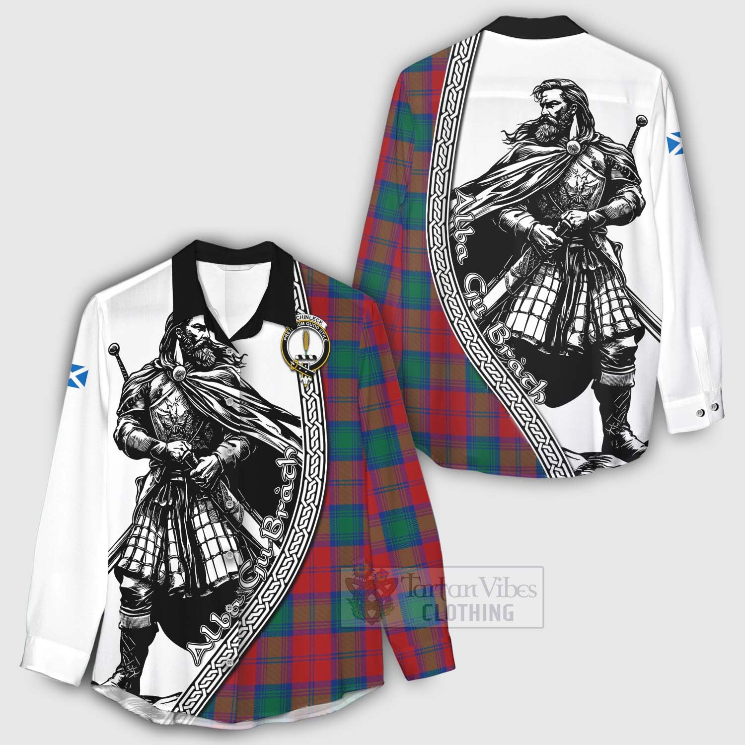Auchinleck (Affleck) Tartan Clan Crest Women's Casual Shirt with Highlander Warrior Celtic Style - Tartan Vibes Clothing