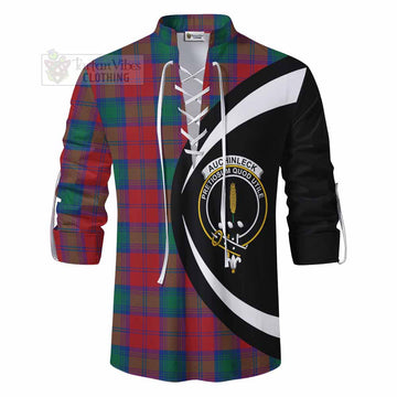 Auchinleck (Affleck) Tartan Ghillie Kilt Shirt with Family Crest Circle Style - Tartan Vibes Clothing