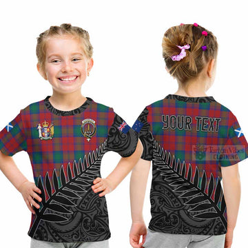 Tartan Vibes Clothing Auchinleck (Affleck) Crest Tartan Kid T-Shirt with New Zealand Silver Fern Half Style