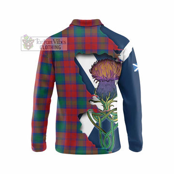 Tartan Vibes Clothing Auchinleck (Affleck) Tartan Family Crest Long Sleeve Polo Shirt Scottish Thistle Celtic Inspired