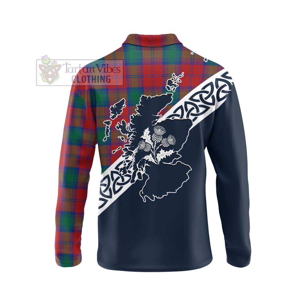 Auchinleck (Affleck) Tartan Long Sleeve Polo Shirt Featuring Thistle and Scotland Map - Tartan Vibes Clothing