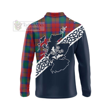 Auchinleck (Affleck) Tartan Long Sleeve Polo Shirt Featuring Thistle and Scotland Map - Tartan Vibes Clothing