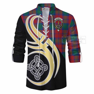 Auchinleck (Affleck) Tartan Ghillie Kilt Shirt with Family Crest and Celtic Symbol Style - Tartan Vibes Clothing