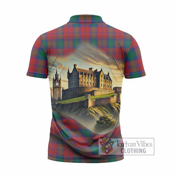 Auchinleck (Affleck) Tartan Family Crest Zipper Polo Shirt with Scottish Ancient Castle Style - Tartan Vibes Clothing
