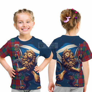 Auchinleck (Affleck) Tartan Family Crest Kid T-Shirt with Scottish Majestic Lion - Tartan Vibes Clothing