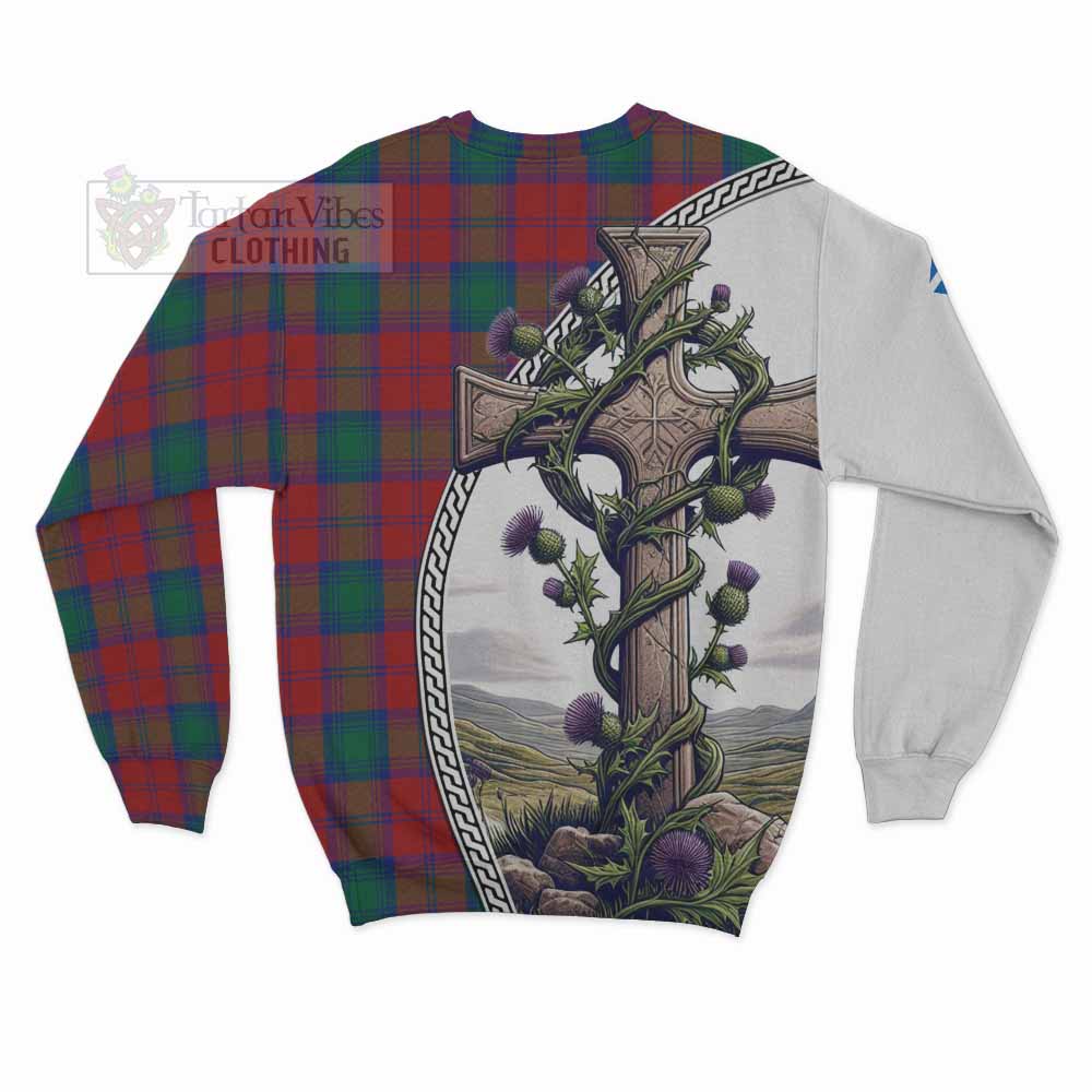 Tartan Vibes Clothing Auchinleck (Affleck) Tartan Sweatshirt with Family Crest and St. Andrew's Cross Accented by Thistle Vines