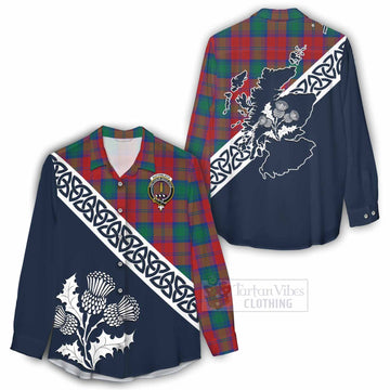Auchinleck (Affleck) Tartan Women's Casual Shirt Featuring Thistle and Scotland Map - Tartan Vibes Clothing