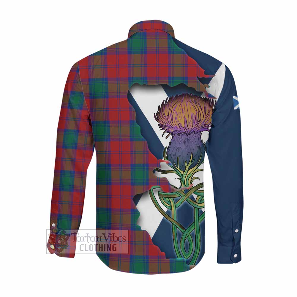 Tartan Vibes Clothing Auchinleck (Affleck) Tartan Family Crest Long Sleeve Button Shirt Scottish Thistle Celtic Inspired