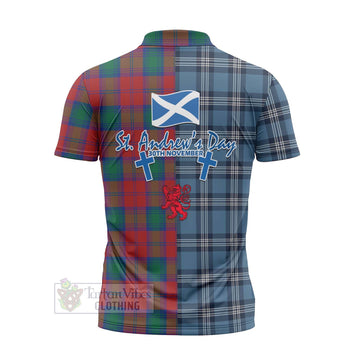 Auchinleck (Affleck) Tartan Zipper Polo Shirt Happy St. Andrew's Day Half Tartan Style - Tartan Vibes Clothing