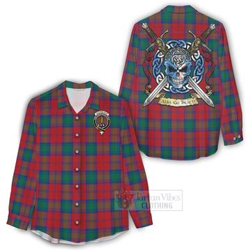 Auchinleck (Affleck) Tartan Women's Casual Shirt with Family Crest Celtic Skull Style - Tartan Vibes Clothing
