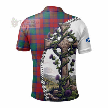 Tartan Vibes Clothing Auchinleck (Affleck) Tartan Polo Shirt with Family Crest and St. Andrew's Cross Accented by Thistle Vines