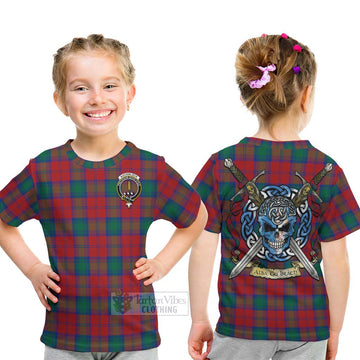 Auchinleck (Affleck) Tartan Kid T-Shirt with Family Crest Celtic Skull Style - Tartan Vibes Clothing
