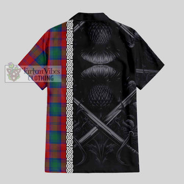Auchinleck (Affleck) Tartan Hawaiian Shirt with Family Crest Cross Sword Thistle Celtic Vibes - Tartan Vibes Clothing