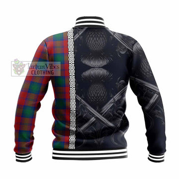 Auchinleck (Affleck) Tartan Baseball Jacket with Family Crest Cross Sword Thistle Celtic Vibes - Tartan Vibes Clothing
